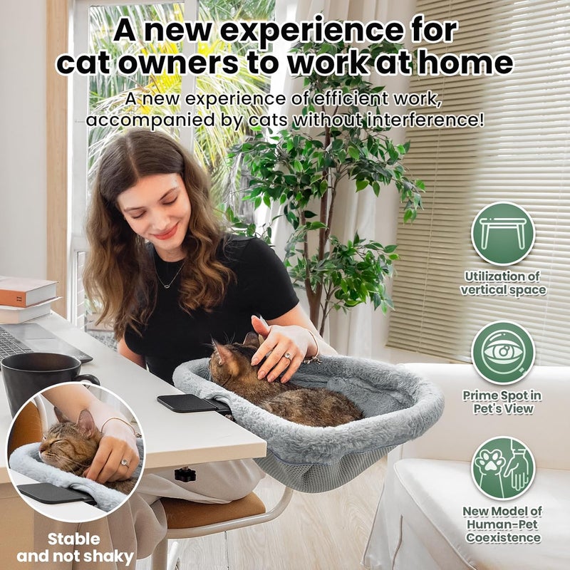 JUNSPOW Cat Desk Bed - One-Click Folding,Sunken Design & Space-Saving Semi-Circular Cat Bed, Soft Faux Rabbit Fur Material, Suitable for Various Desktops-Maximum Hold Up to 40lb - Image 2